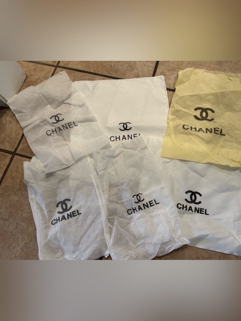 CHANEL White and Yellow Logo Dust Covers - Set of Branded Protective Bags